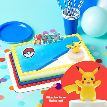 DecoSet Pokemon Light Up Pikachu Cake Topper, 3 Piece Decoration Set, Birthday Decorations For All Size and Shape Cakes | For Birthday And Celebrations