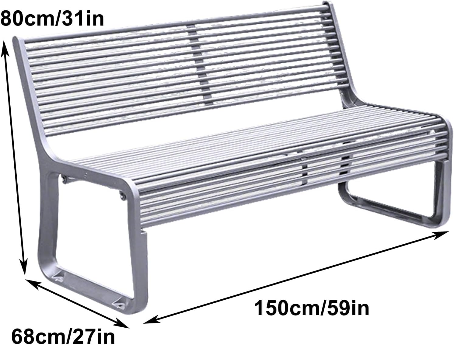 Park Bench with Backrest, 59in Outdoor Metal Bench, Weatherproof, Suitable for Neighborhoods, Courtyards, Residential Areas, Gardens(White)
