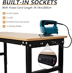 48'' Adjustable Workbench with Power Outlet, Work Table for Garage,2000 Lbs Capacity Hardwood Workbench,Heavy Duty Table for Workshop Office Home Commercial