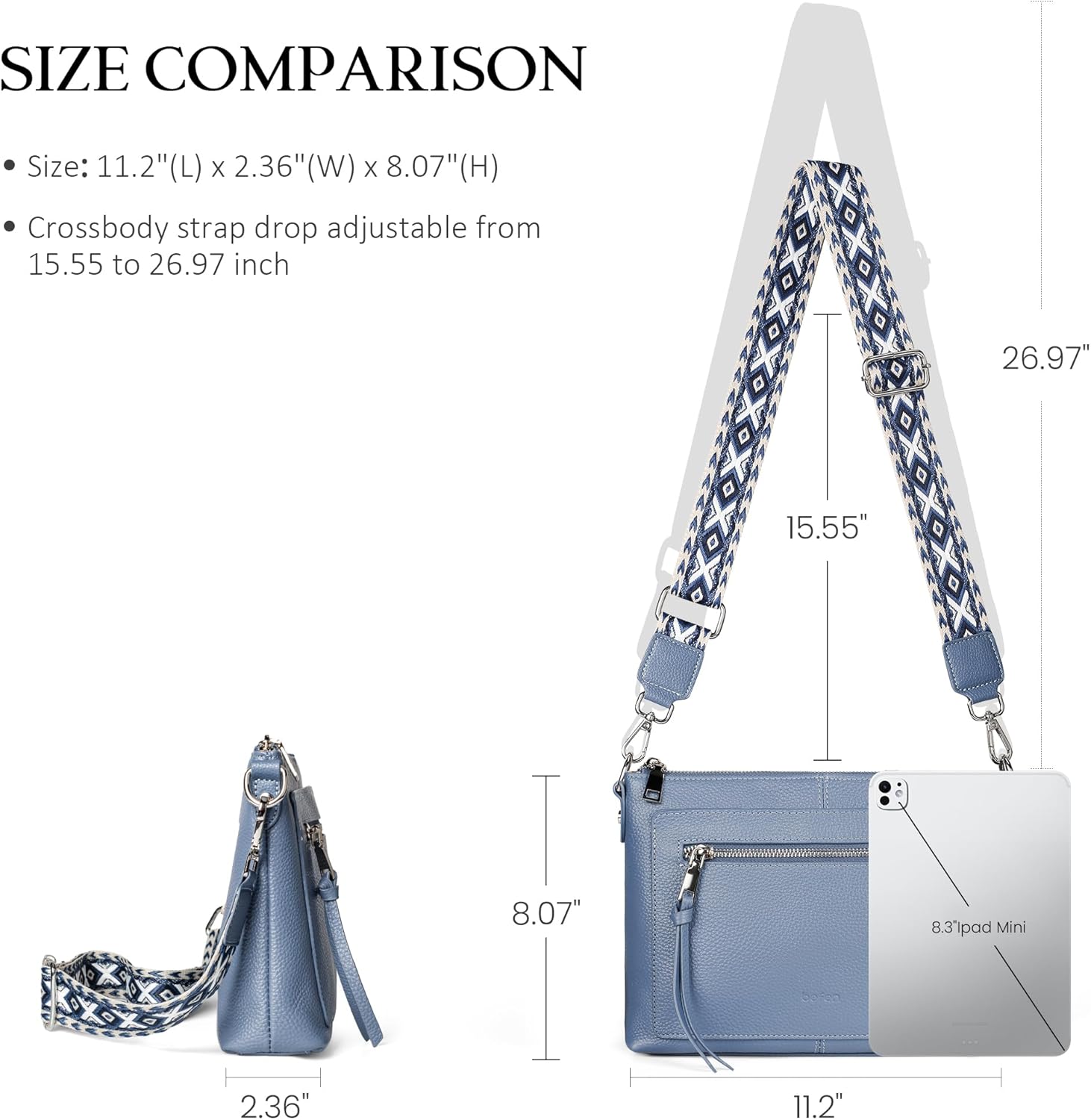 befen Genuine Leather Crossbody Bags for Women Medium Purses Shoulder Bag Handbags with Adjustable Guitar Strap