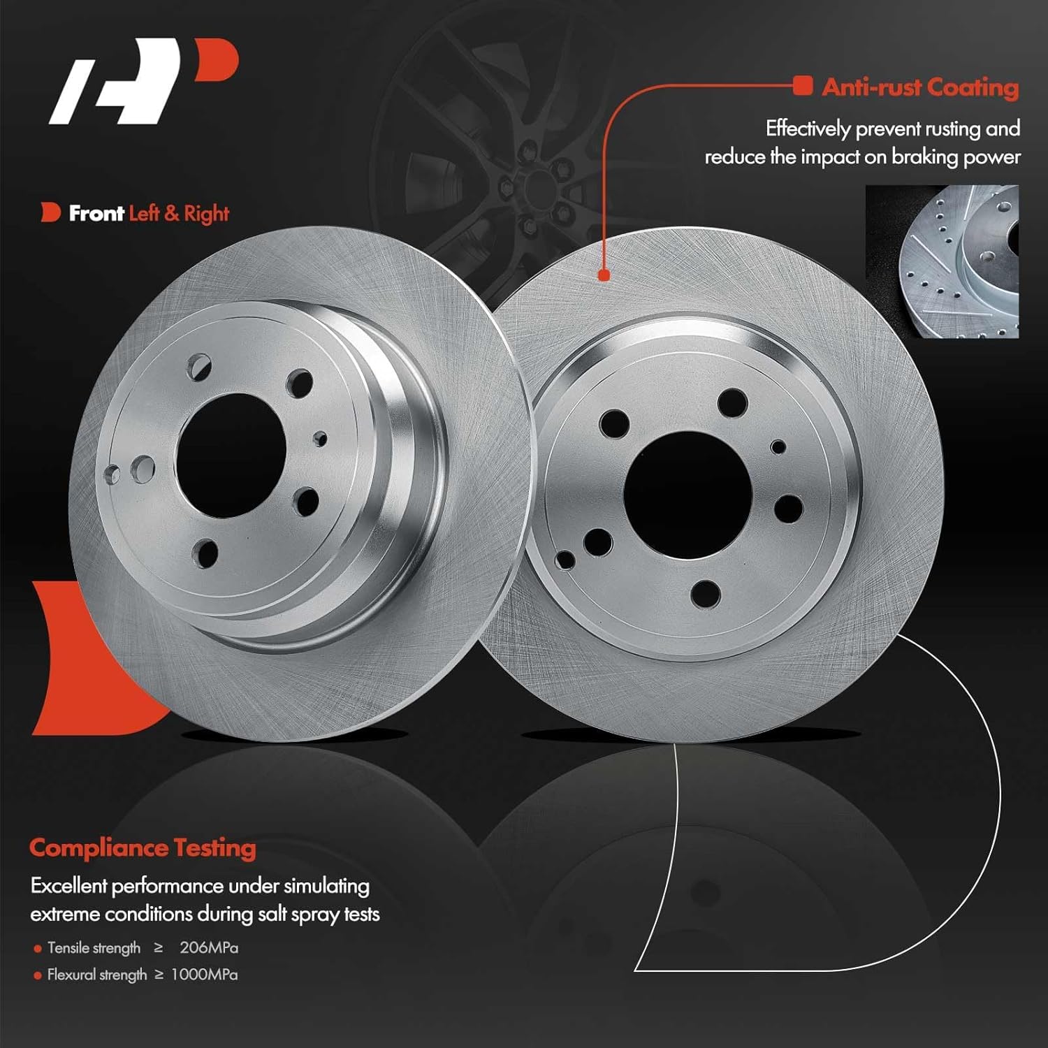 A-Premium 11.61 in (295 mm) Rear Solid Disc Brake Rotors + Ceramic Pads Kit Compatible with Select Volvo Models - C70 1998-2004, V70 2000, 6-PC Set