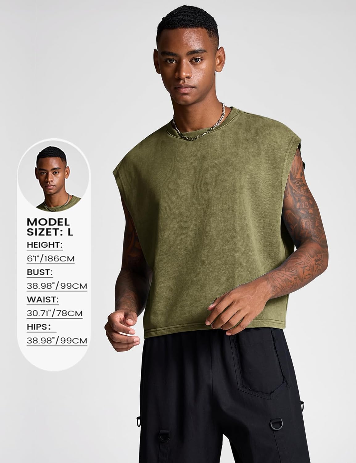 Wyeysyt 2 Pack Men's Crop T Shirts Dolman Sleeve Acid Wash Tank Tops Vintage Loose Pullover Tops - Image 4