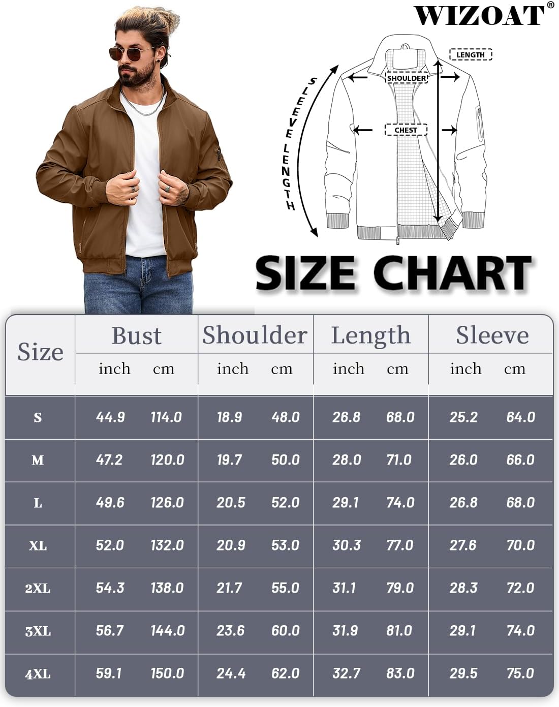 Men's Bomber Jacket Lightweight Casual Windbreaker Jackets Zip Up Coat - Image 6
