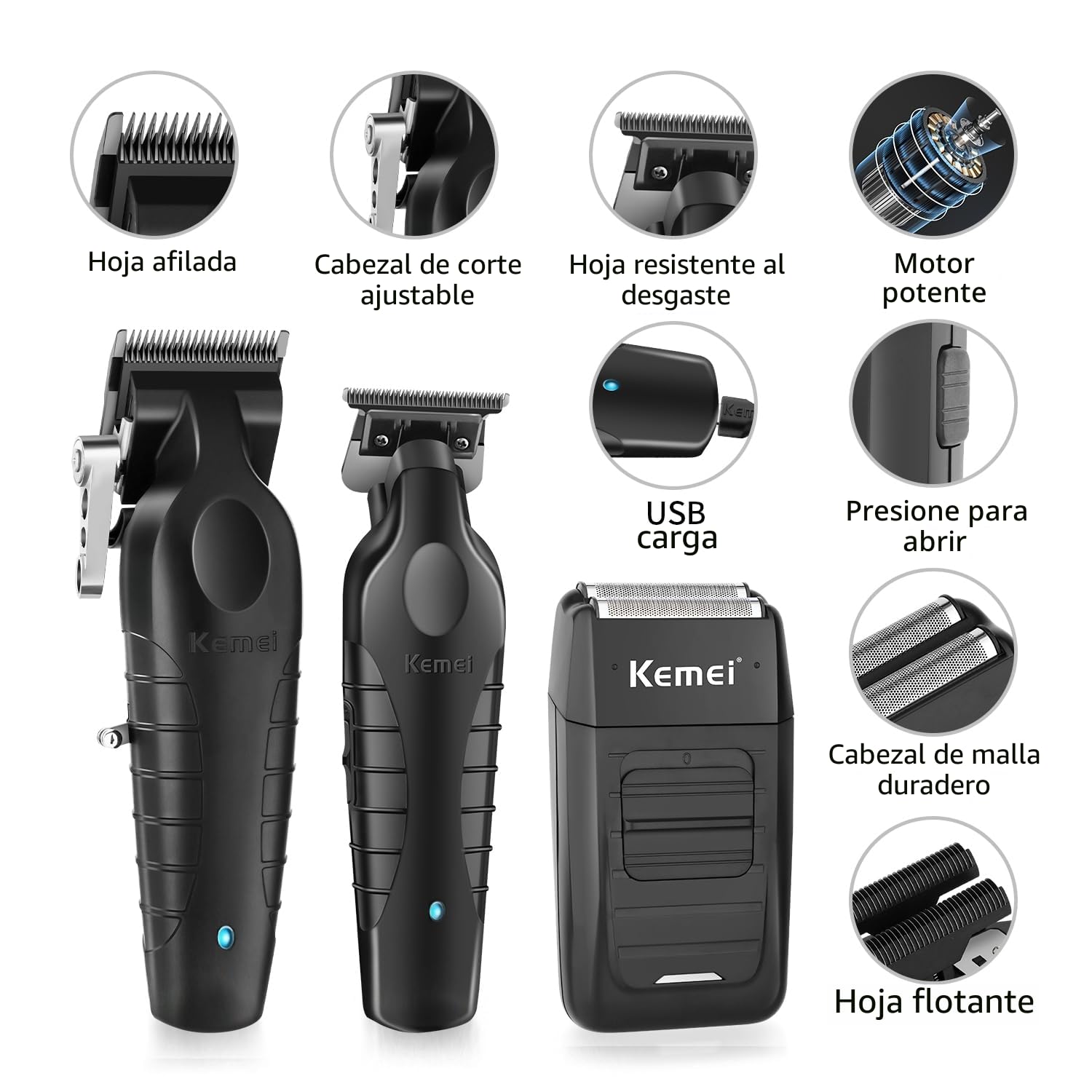 KEMEI Cortapelos Eléctrico Inalámbrico Hombre Máquina Cortar Pelo Trimmer Hoja en T