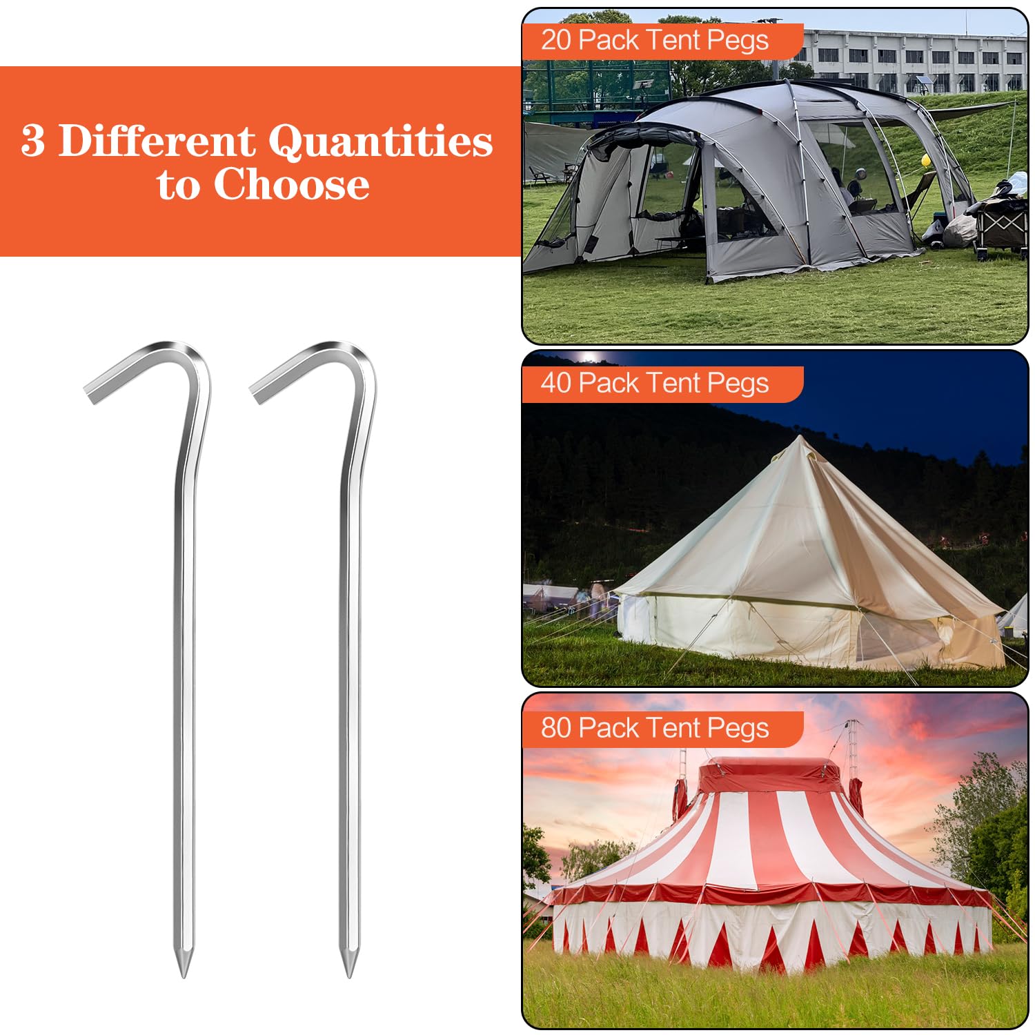 20/40/80 Pack Tent Pegs, 7