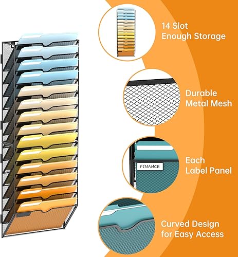 Vista 24 de SUPEASY Organizador de archivos de pared de 4 niveles, soporte de malla para correo de oficina, organizador de pared colgante para revistas