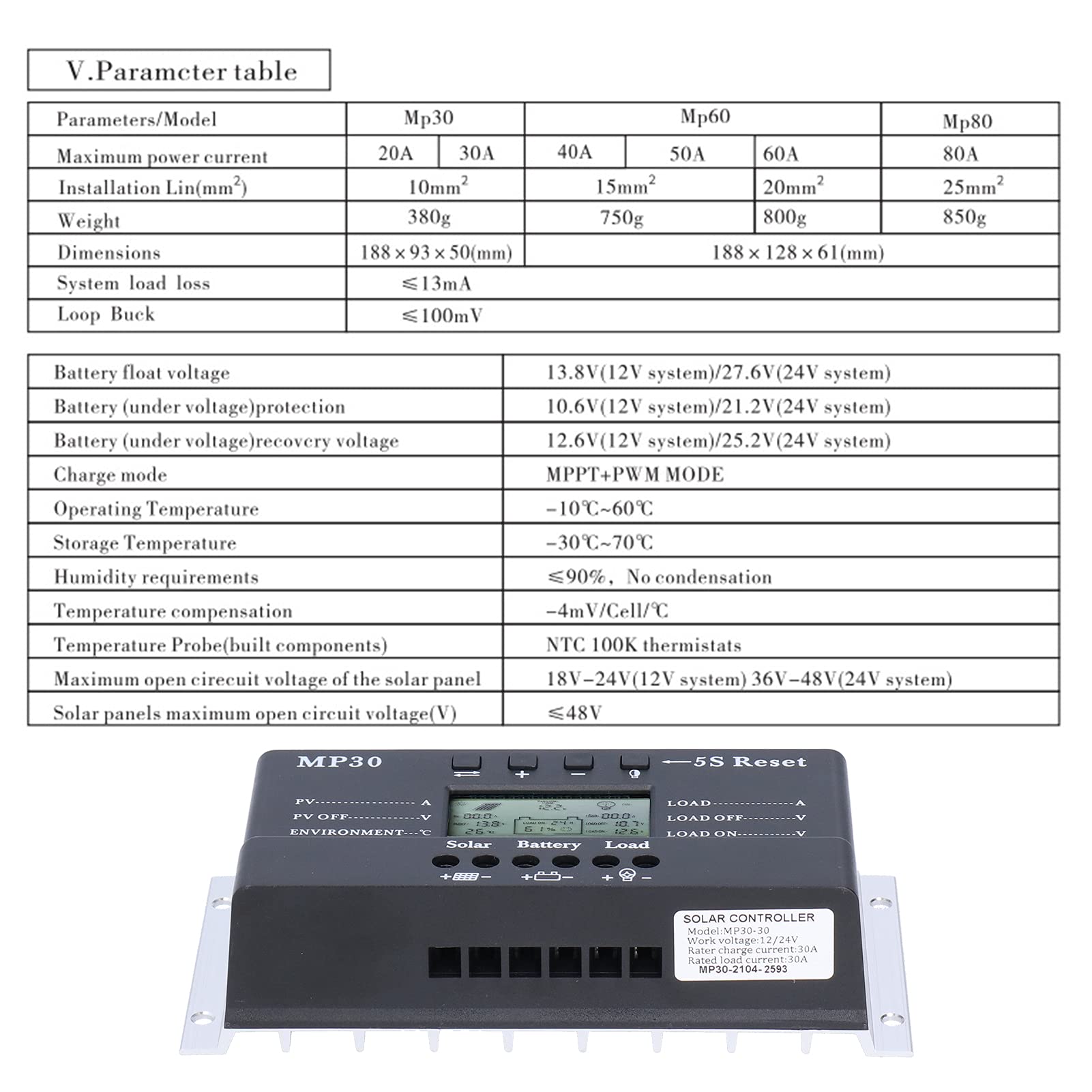Kontroler ładowania słonecznego 30A 12/24V podświetlenie wyświetlacza LCD ochrona obwodu Port USB MPPT PWM regulator baterii