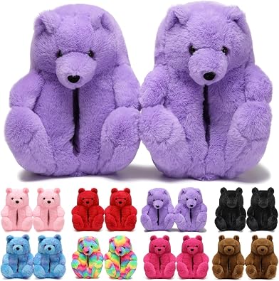 Womens Funny Teddy Bear Slippers,Cute Slippers for Women,Fuzzy Indoor House Slipper,Fluffy Cartoon Bedroom Slipper,Birthday Gifts for Women,Men,Ladies,Girls