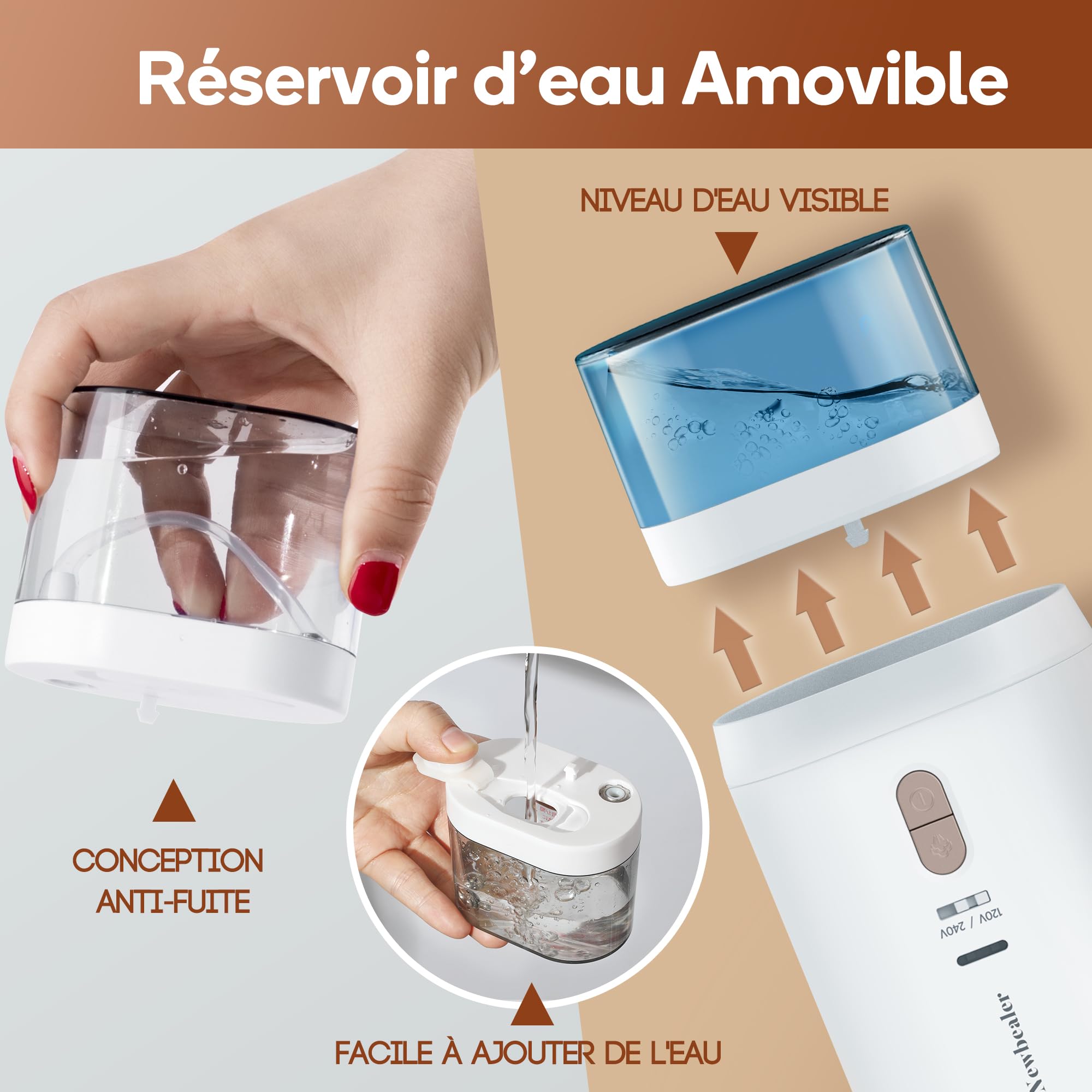 Newbealer Défroisseur Vapeur, Défroisseur de Voyage Double Tension - 220V/120V, 1200W Fer à Repasser à Main avec Réservoir d'Eau Détachable de 180ml, Horizontale et Verticale, Chauffe Rapide en 20s