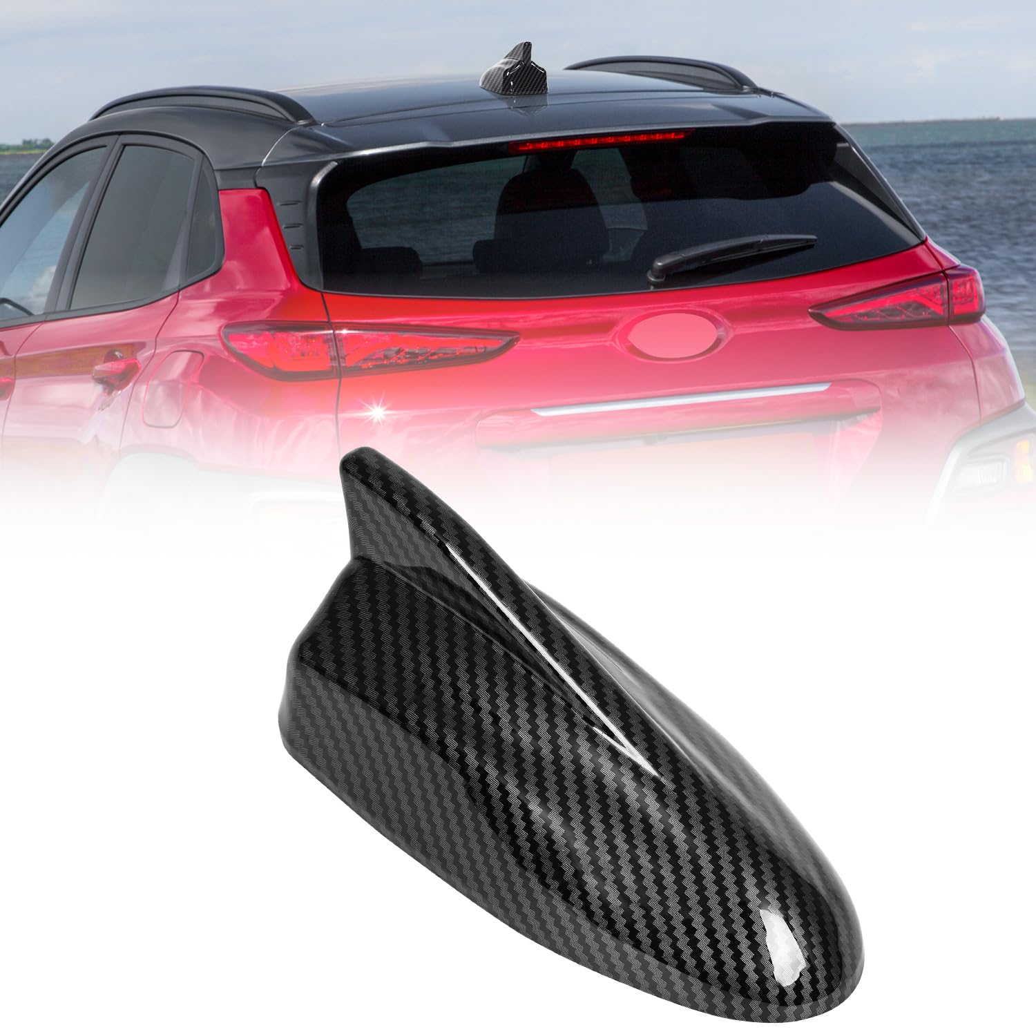 Shark Fin Antenna Cover,Car Roof Antenna Caps Compatible with Hyundai Kona 2018 2019 2020 2021 2022 2023,96210-J9300,Roof Topper Cover Replacement,Carbon Fiber Texture,Without Chip