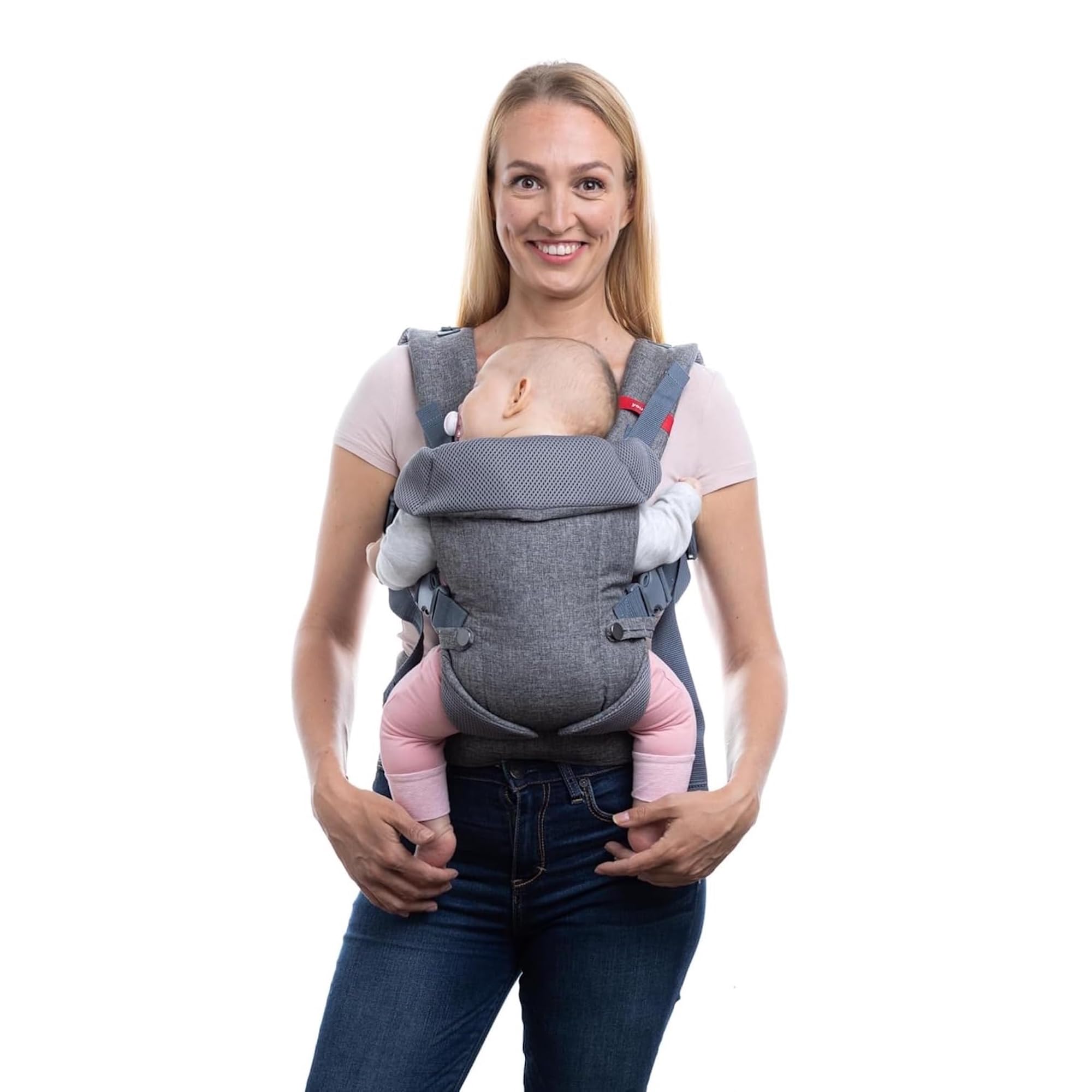 YOU+ME 4-in-1 Baby Carrier Newborn to Toddler 8-32 lbs - All-Position, Hip-Healthy Newborn Carrier, Adjustable Baby Carriers with Breathable 3D Mesh Panels & 2-in-1 Snap-On Bib (Gray)