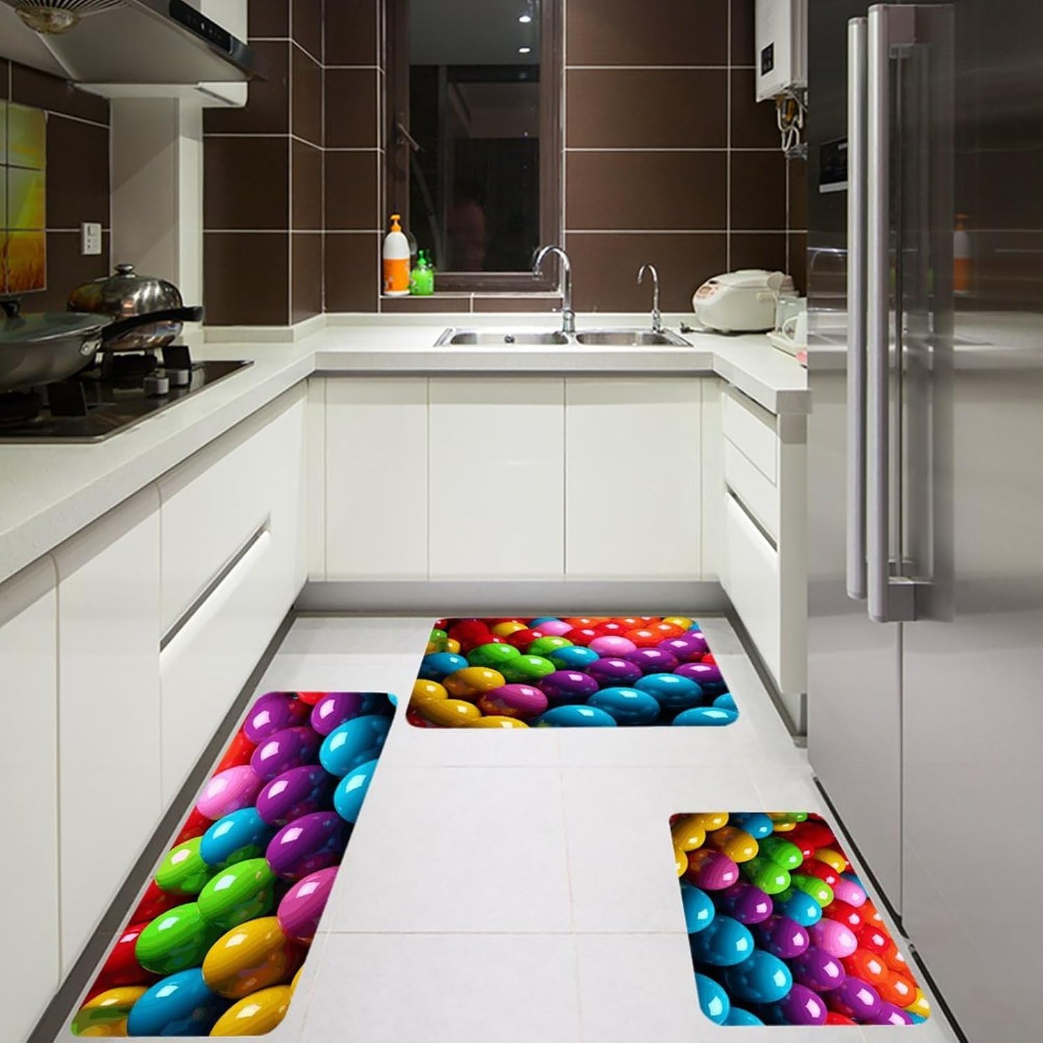 Neatly Arranged Balls Kitchen Mats for Floor 3 Pcs Kitchen Rugs