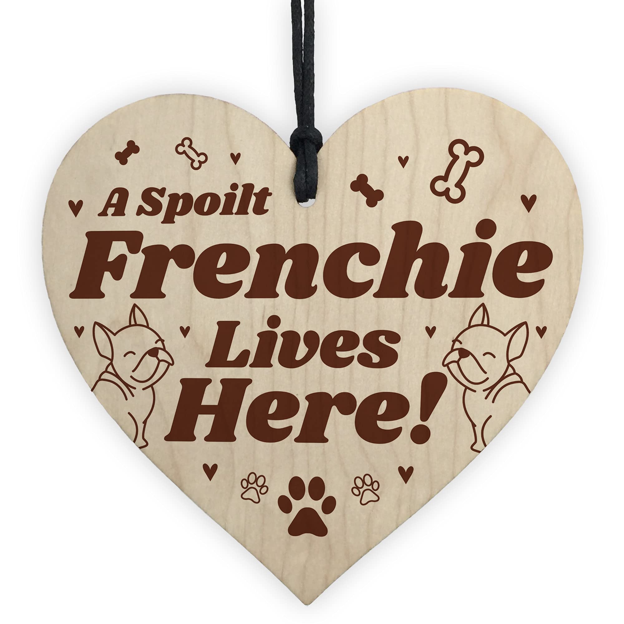 Red Ocean Brown Frenchie Lives Here Funny French Bull Dog Hanging Sign Dog Lover