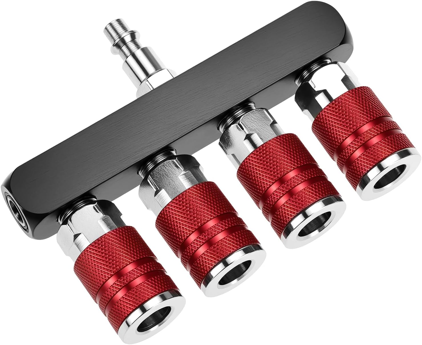 QWORK 4-Way Straight Air Manifold, 5 Ports, 1/4" NPT, Aluminum Line Type Air Compressor Splitter with 4 Couplers & Plugs