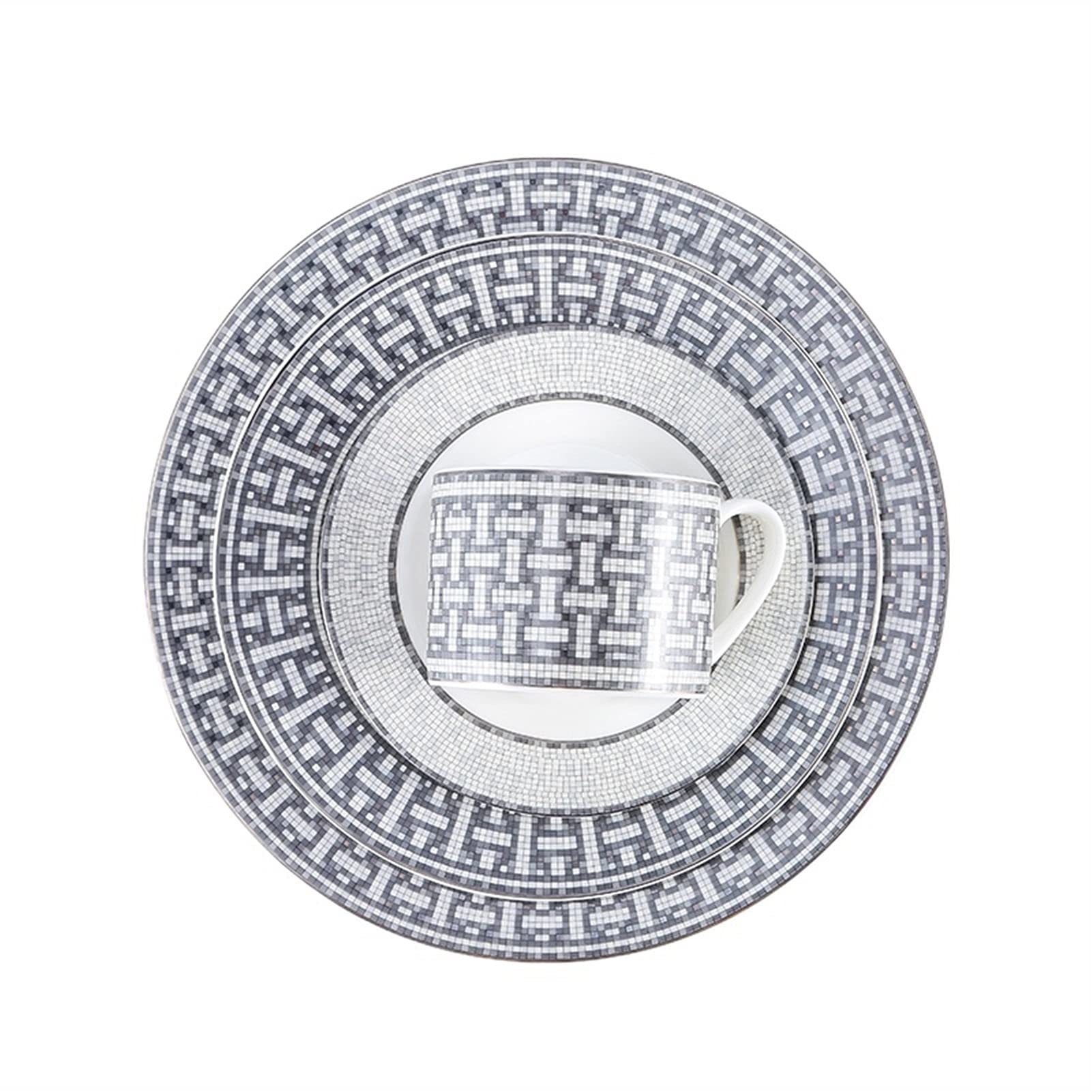Talerz obiadowy Zestaw talerzy ceramicznych z porcelany kostnej w stylu europejskim, szary zestaw obiadowy, talerze i naczynia, kuchnia nordycka, porcelana stołowa, ciasto, luksus(8inch Plate)
