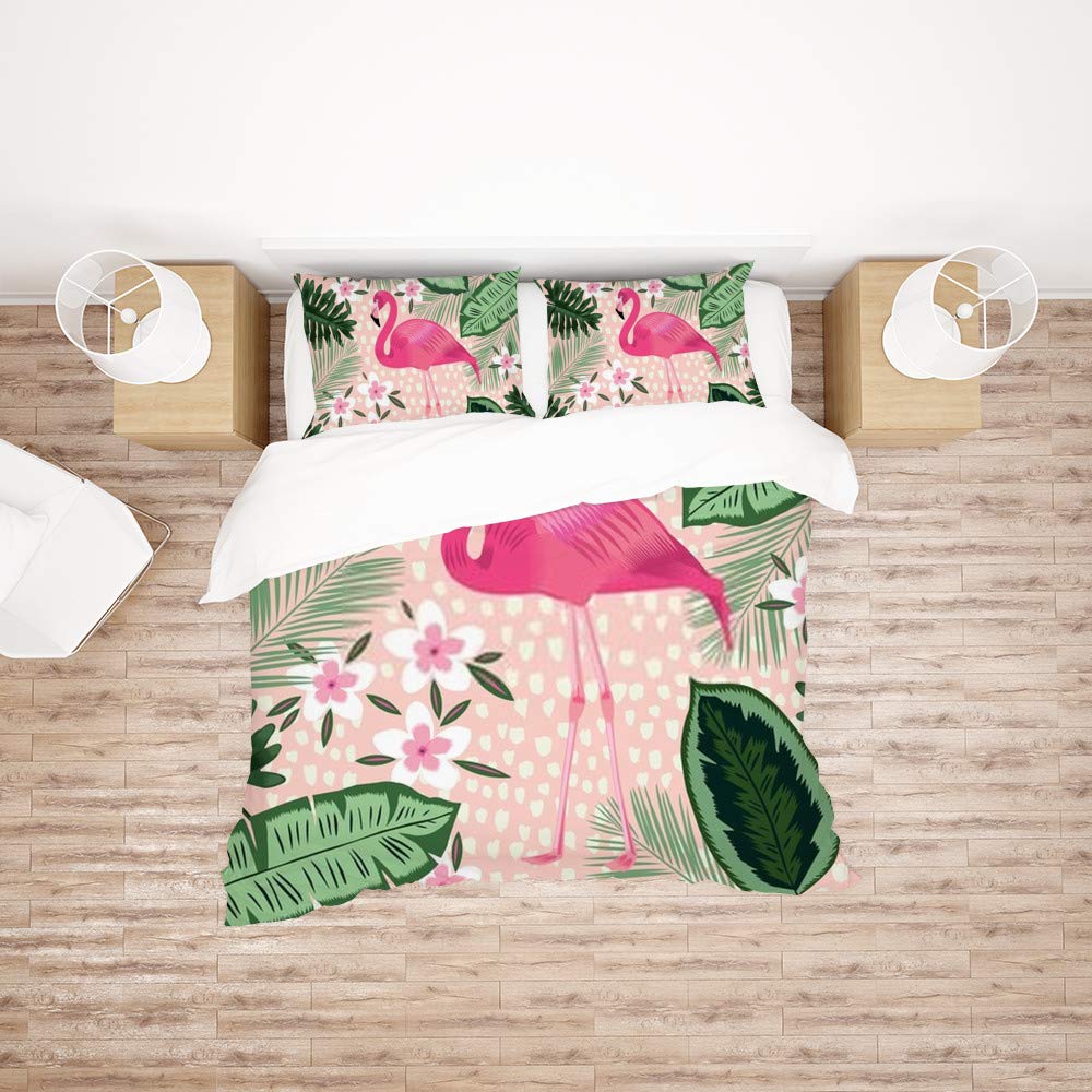 Parure de lit sommeil réparateur anti froissement motif exotique rose 3 pièces