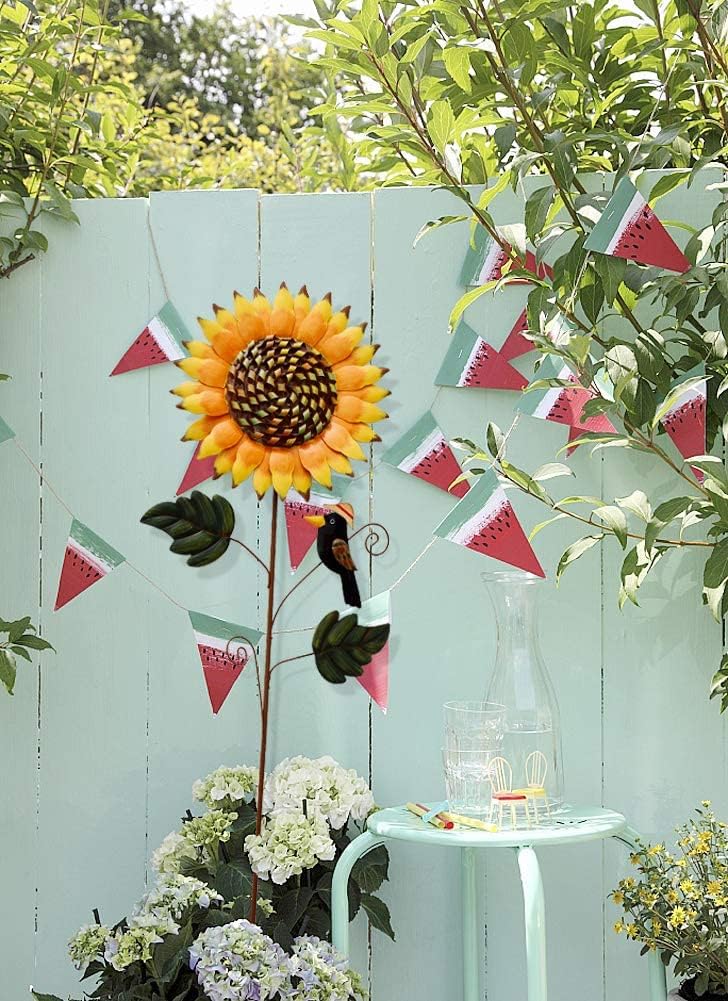Morning View Metal Sunflower Garden Stake Decor Outdoor Flowers Yard Stakes Sunflower Decor Yard Art Flower Yard Lawn Ornaments Patio Decor Planter Stake (33.5 Inches High)
