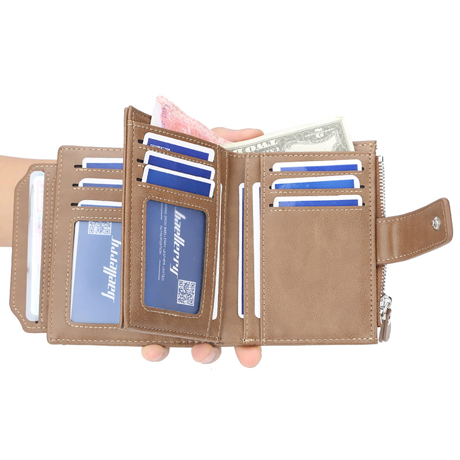 Portafogli, Portafoglio da Uomo in Fibra Superfine PU in Pelle Sintetica con Porta Carte e Finestra for Documenti d'identità, Portafoglio Premium(Bruin)