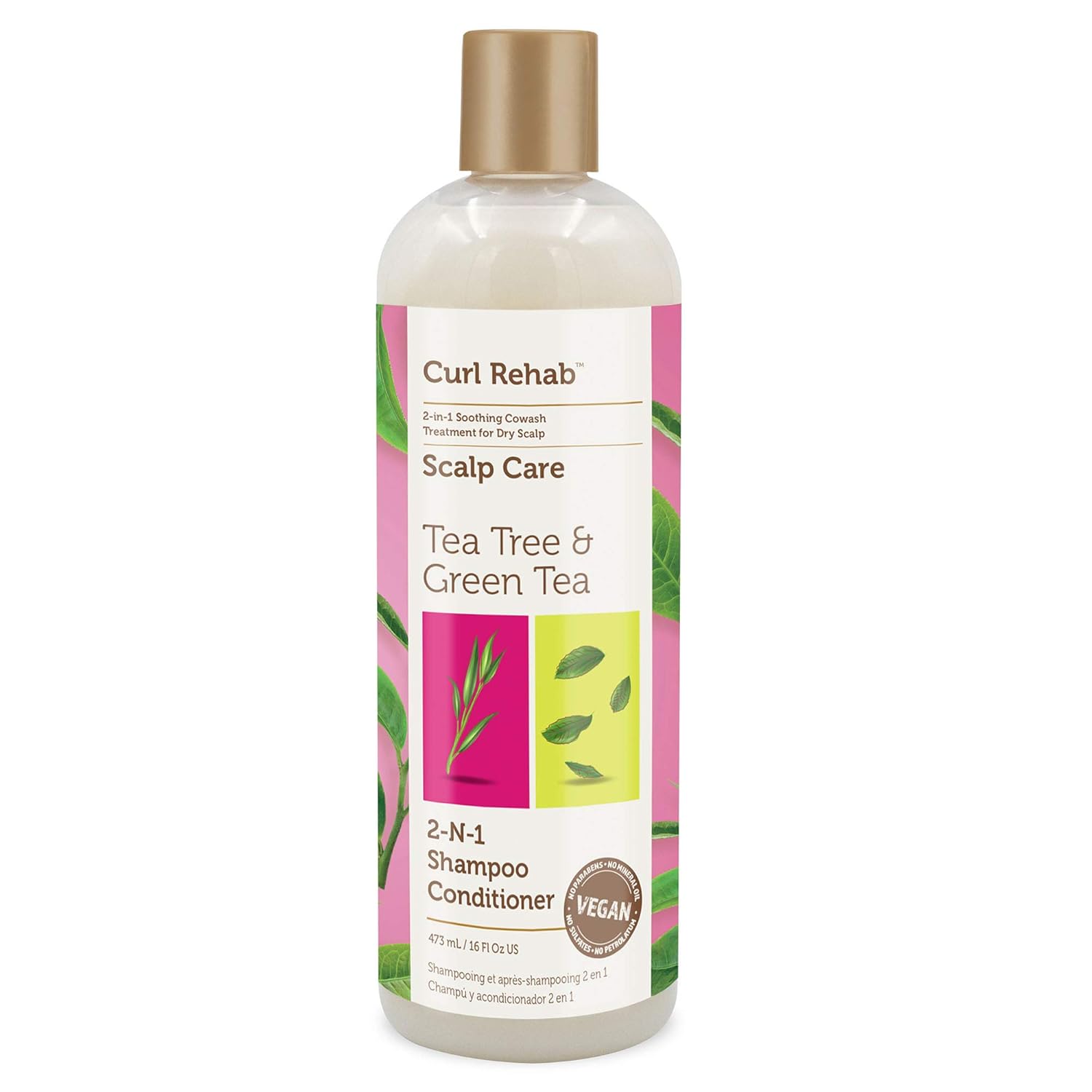 Curl Rehab Scalp Recovery Treatment 2 in 1 Hair Shampoo Conditioner, Enriched with Tea Tree & Green Tea, 16 Oz