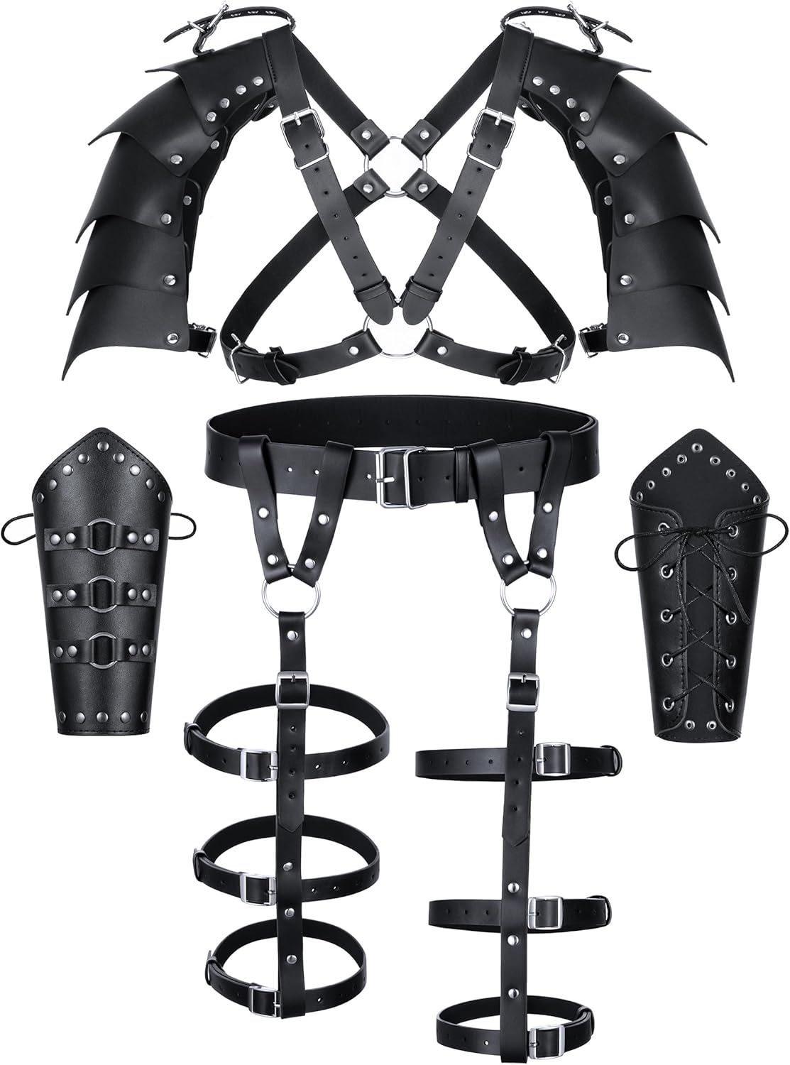 Medieval Knight PU Leather Leggings Corset Belt Shawl Renaissance Shoulder Cape Scarf Bracers Accessories - Image 2