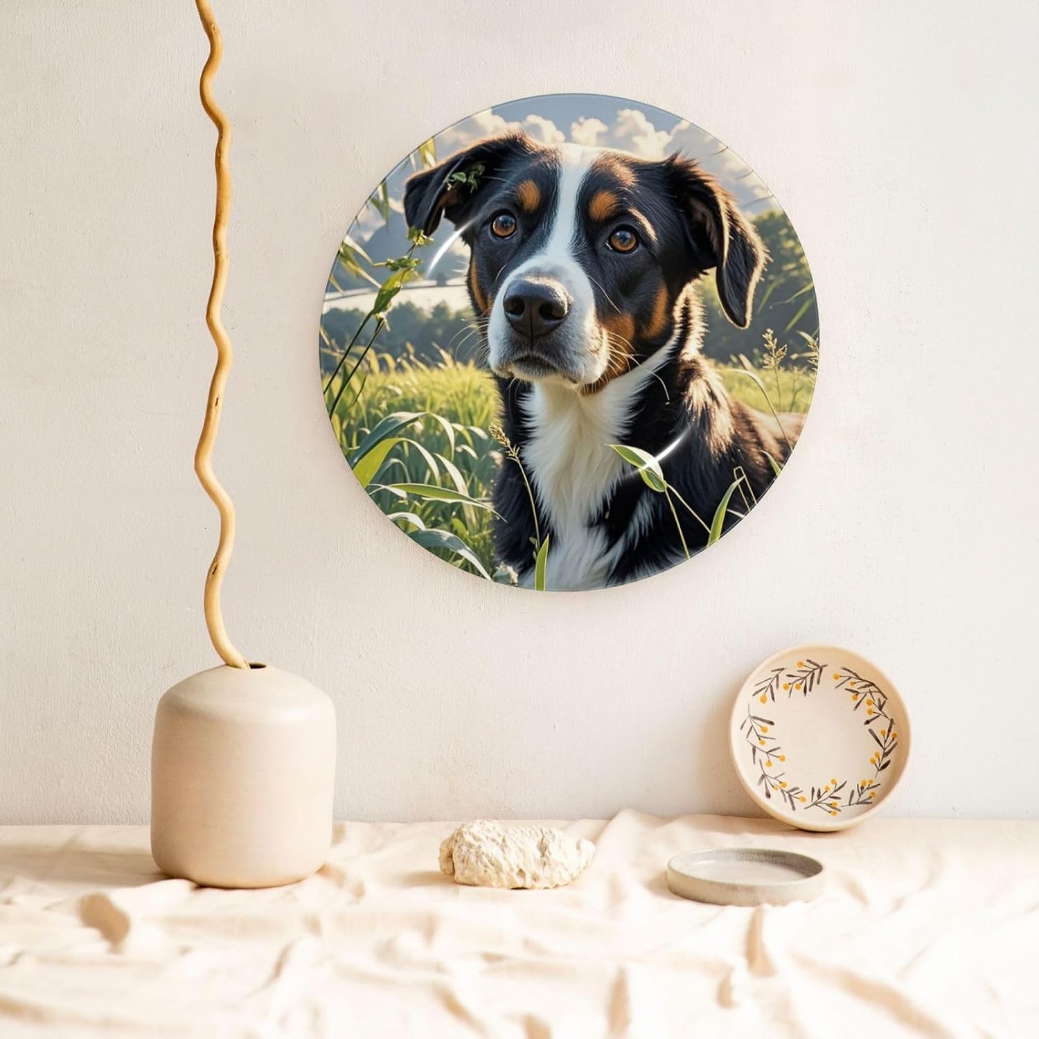 Bone China Decorative Plate 7in Ceramic Dinner Plates Hyper Realistic Dog Decorative Plates with Display Stand Hanging Porcelain Plate Art Crafts Ceramic Ornaments for Home Office Wall Decor image 5