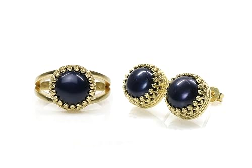 Black Pearl Ring and Earrings Set 