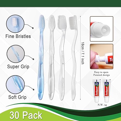 Vista 2 de Cepillos de dientes desechables con pasta de dientes envueltos individualmente, juego de cepillos de dientes de viaje desechables manuales