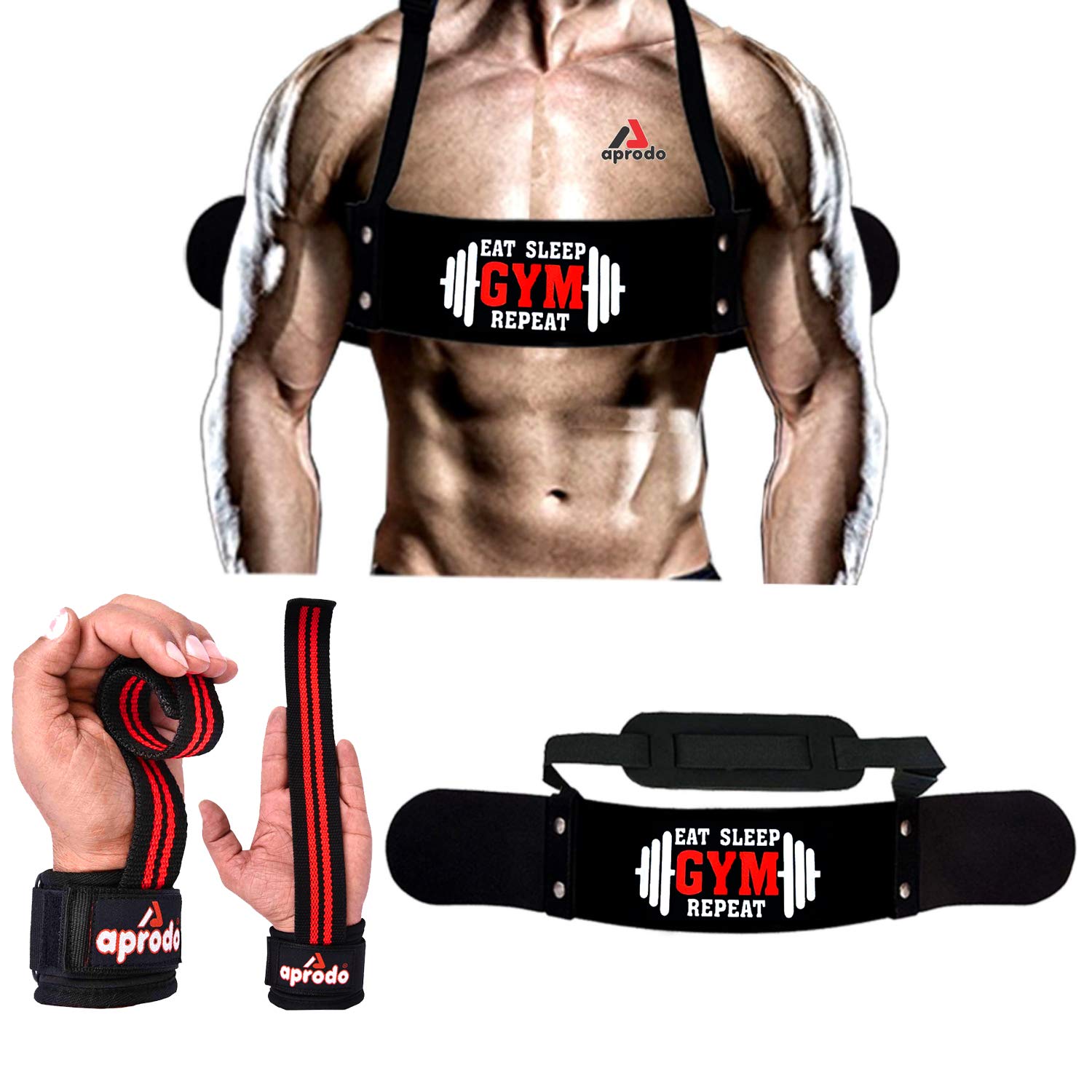 Aprodo Gym Fitness Combo (Arm Blaster with Red Weight Lifting Strap) (Eat Sleep Gym Repeat & Red WLS)-image-33