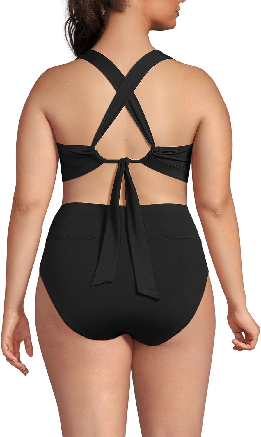 Lands' End Women's Chlorine Resistant V-Neck Midkini Swimsuit Top and High Leg High Waisted Bottoms 2 Piece Set