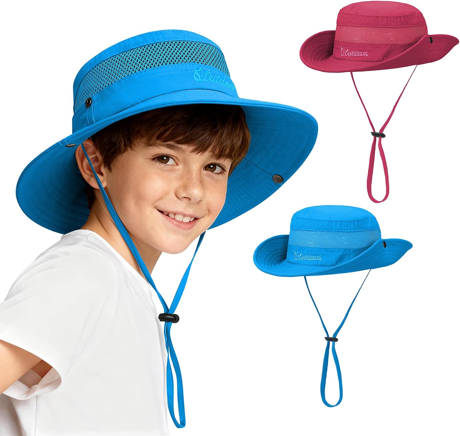 Durio 2-Pack Kids Sun Hat - UPF 50+ Wide Brim Sun Protection Bucket Hat for Boys Girls, Breathable Adjustable Outdoor Hats