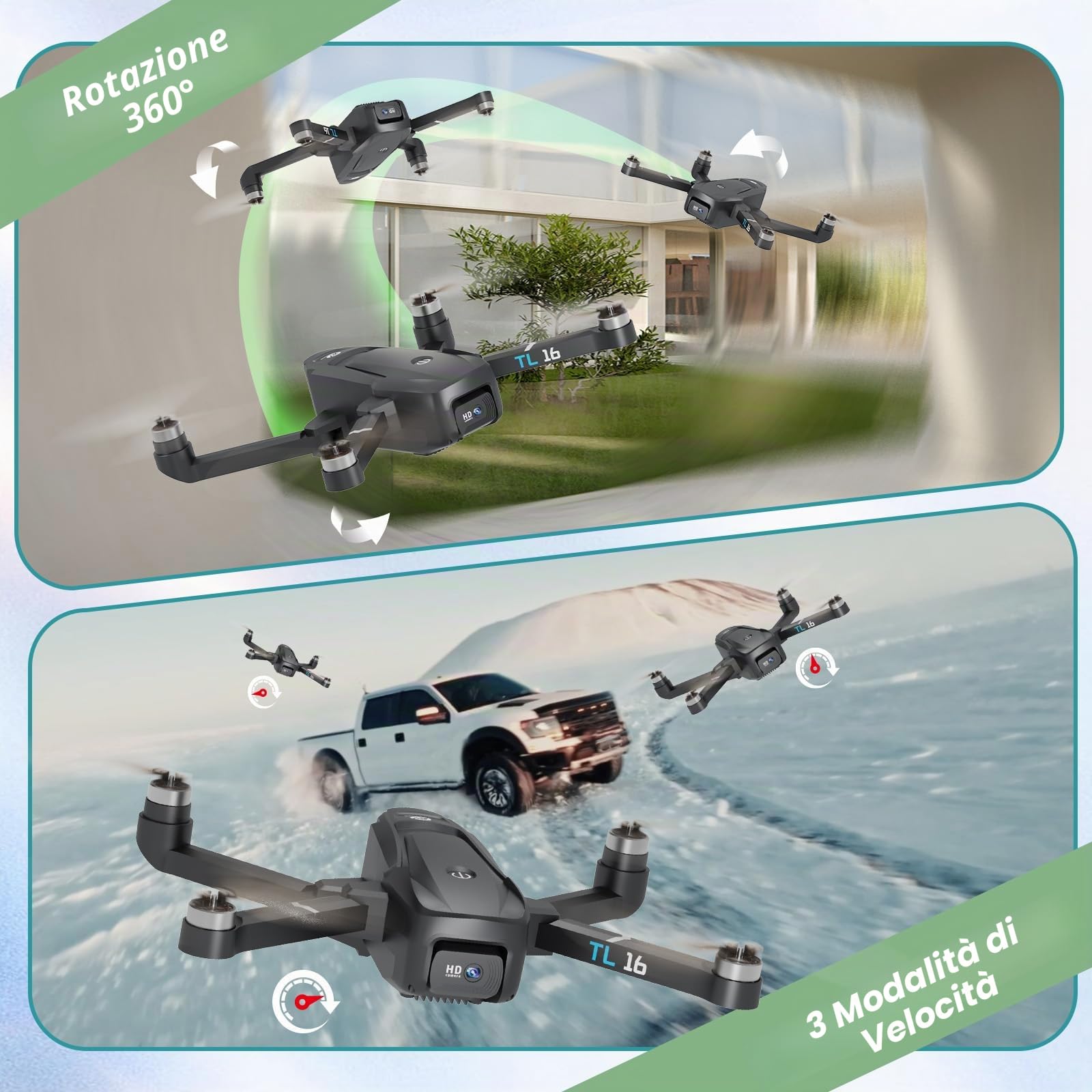 Drone con Telecamera Motore Brushless Drone Adulto Principiante 2 Telecamera RC Quadcopter Pieghevole Regolabile Droni Elettrico 1080P Controllo APP 3D Flip Facile da Volare Giocattoli TL16 UAV
