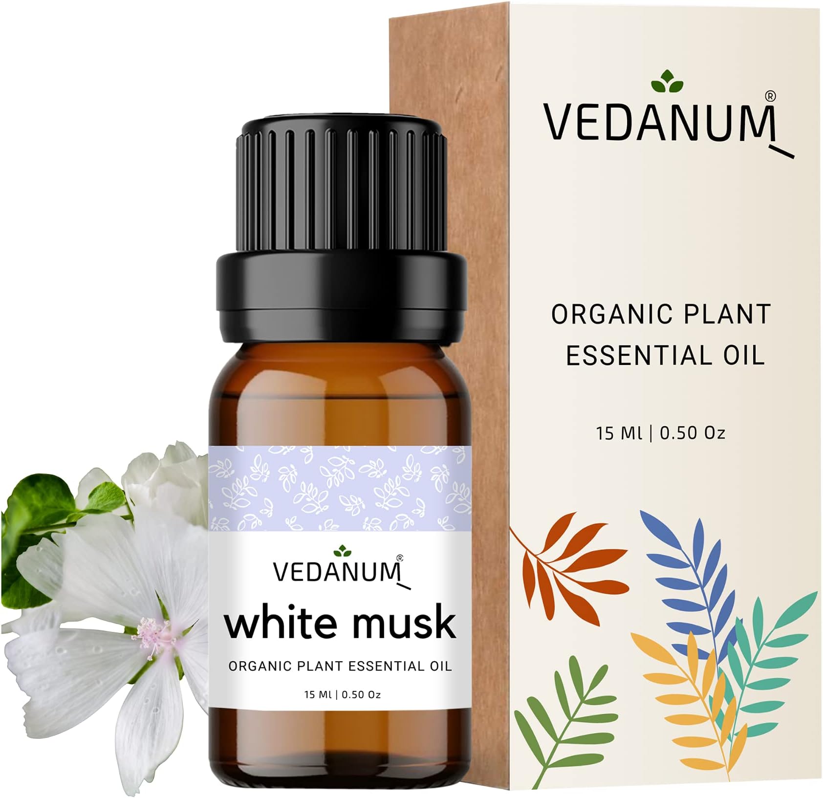 VEDANUM Premium White Musk Essential Oil for Aromatherapy, Oil Diffuser & Home Fragrance (15ml, Organic Concentrate) White Musk