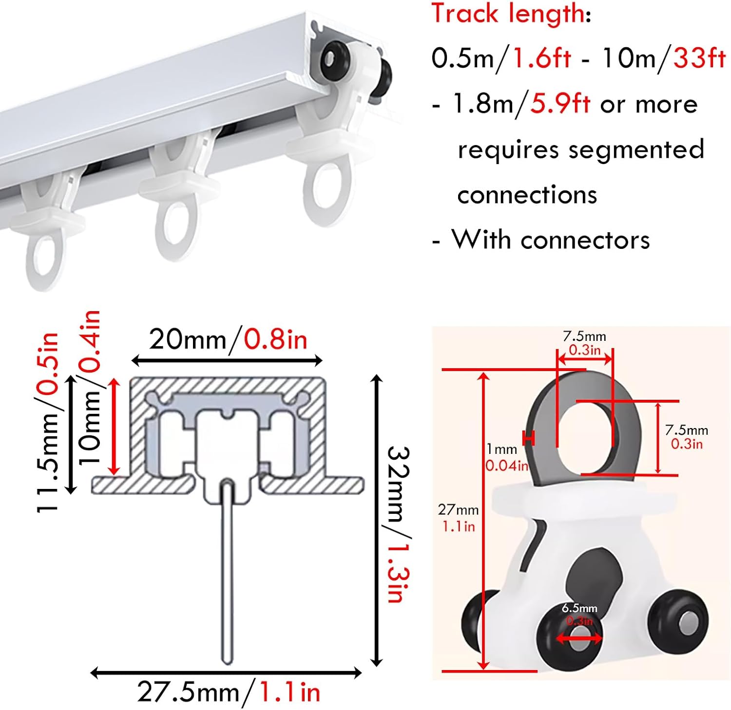 Heavy-Duty Curtain Track System - 8.2ft Ceiling-Mounted Room Divider with Sliding Rollers & Fittings, Custom Length Options for Black Cubicle Curtains (6-32 FT)