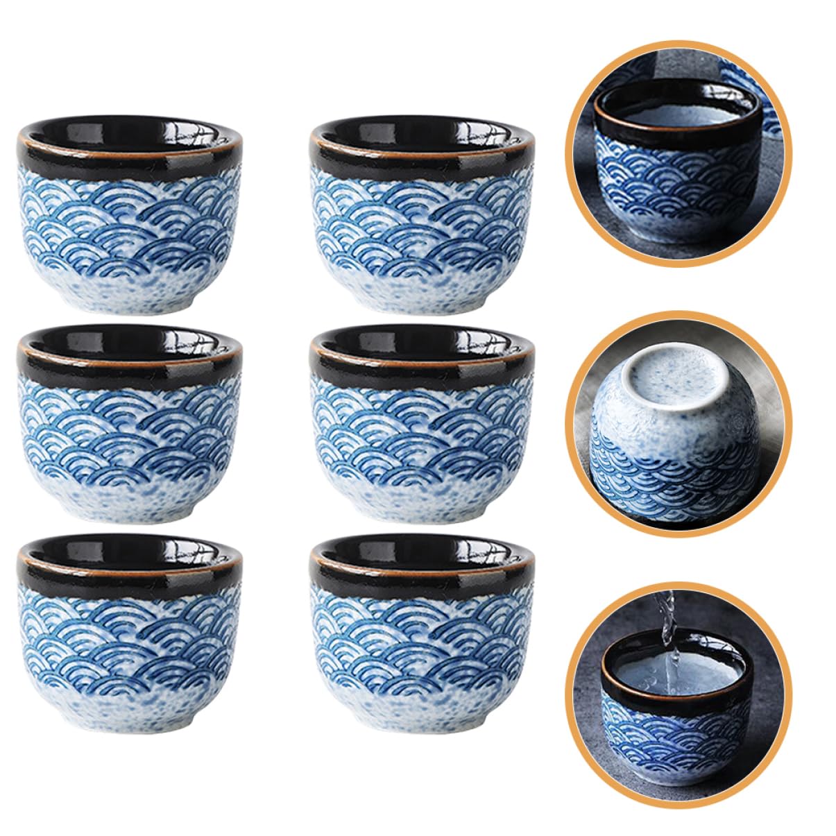 Set da 6 Tazze da Tè in Ceramica Resistente Alte Basse Temperature, Tazza D'acqua Comoda per Uso Quotidiano, Accessorio per Casa e Ufficio Stile Giapponese