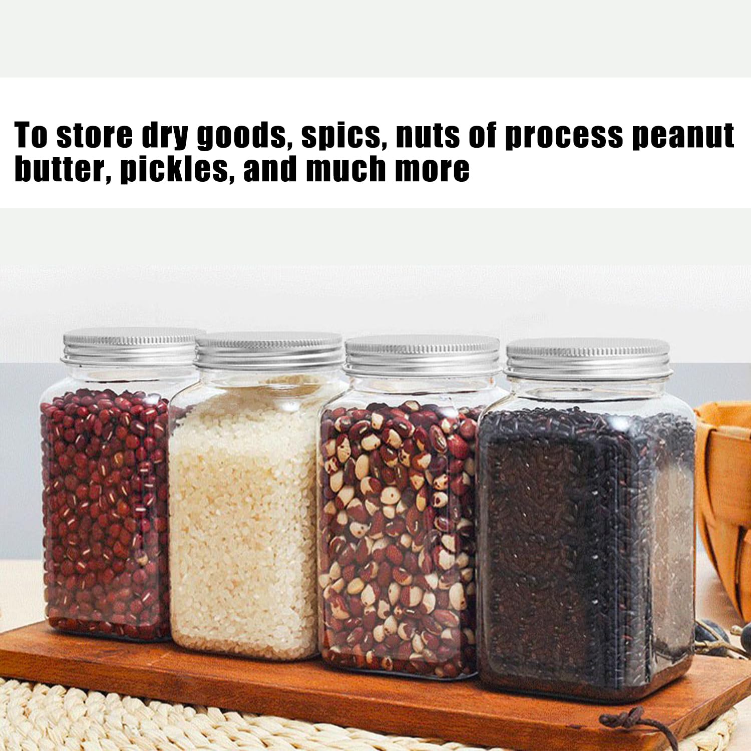 Lainrrew Confezione da 6 barattoli in plastica, di grande capacità, da 1346,6 g, contenitori quadrati in plastica con coperchio, per cucina, artigianato, impilabili, adatti per alimenti, senza BPA