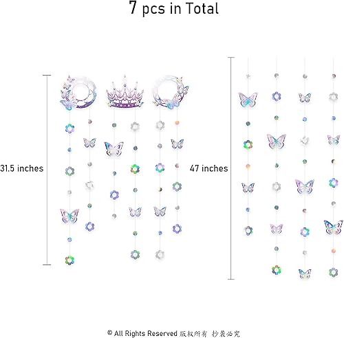 Miniatura 2 de Cheerland Decoraciones de mariposa púrpura iridiscente guirnalda de mariposas de princesa de hada decoración de fiesta de cumpleaños, serpentinas