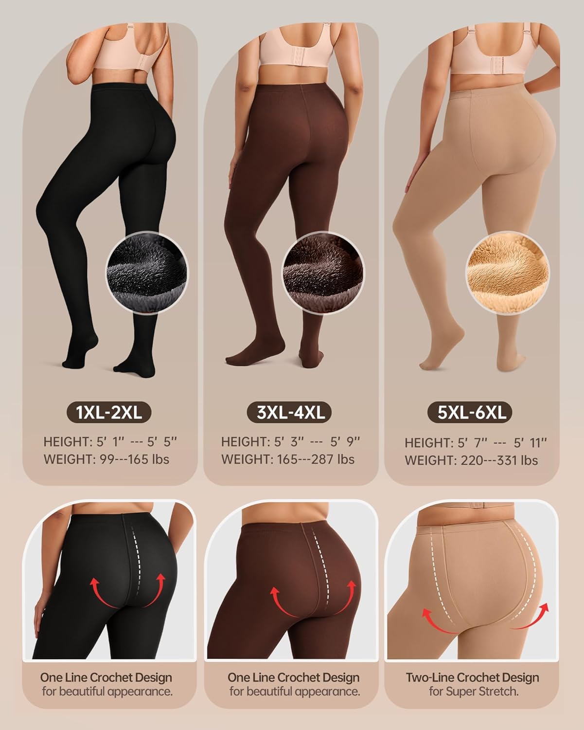 OEAK Womens Fleece Lined Tights Leggings Plus Size Thermal Warm Thick Opaque Tights Tummy Control High Waisted Pantyhose - Image 4