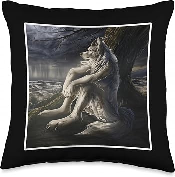 Sitting Wolf Meme Throw Pillow