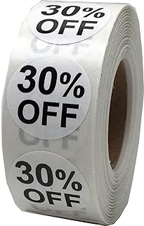 InStockLabels 30% White Stickers for Retail, 500 Labels per Roll, 3/4" Round – Stickers for Promotion & Inventory Event, Easy Peel Tags, Semi-Gloss Adhesive, Apparel-Safe, Residue-Free