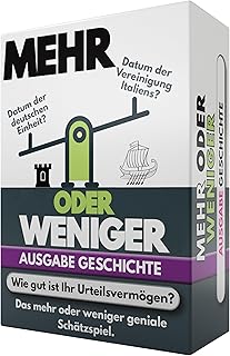 Mehr Oder Weniger Kartenspiel | Ausgabe Geschichte | Wie gut ist Ihr Urteilsvermögen? Spiel für Erwachsene, Famile & Kinder | 2+ Spieler | Familienspiel | Reisespiel