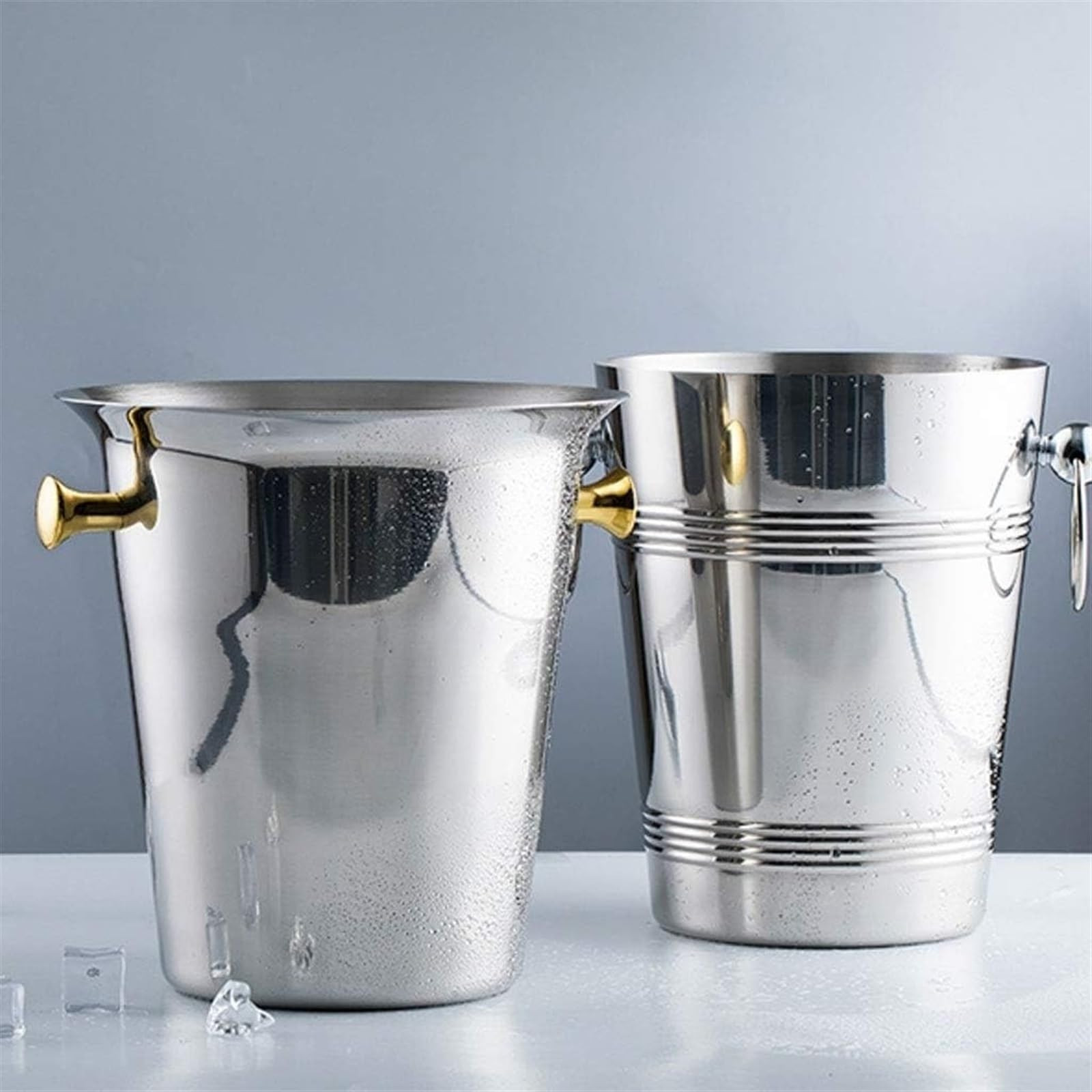 Cubo de hielo de gran volumen, enfriador portátil de acero inoxidable con asa, recipiente de hielo inastillable para fiestas, eventos al aire libre y reuniones de jardín