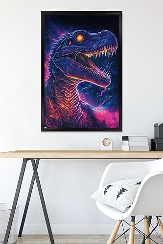 Miniatura 6 de Trends International Wumples - Póster de pared de dinosaurio neón, 22.37 x 34.00 pulgadas, versión enmarcada en negro