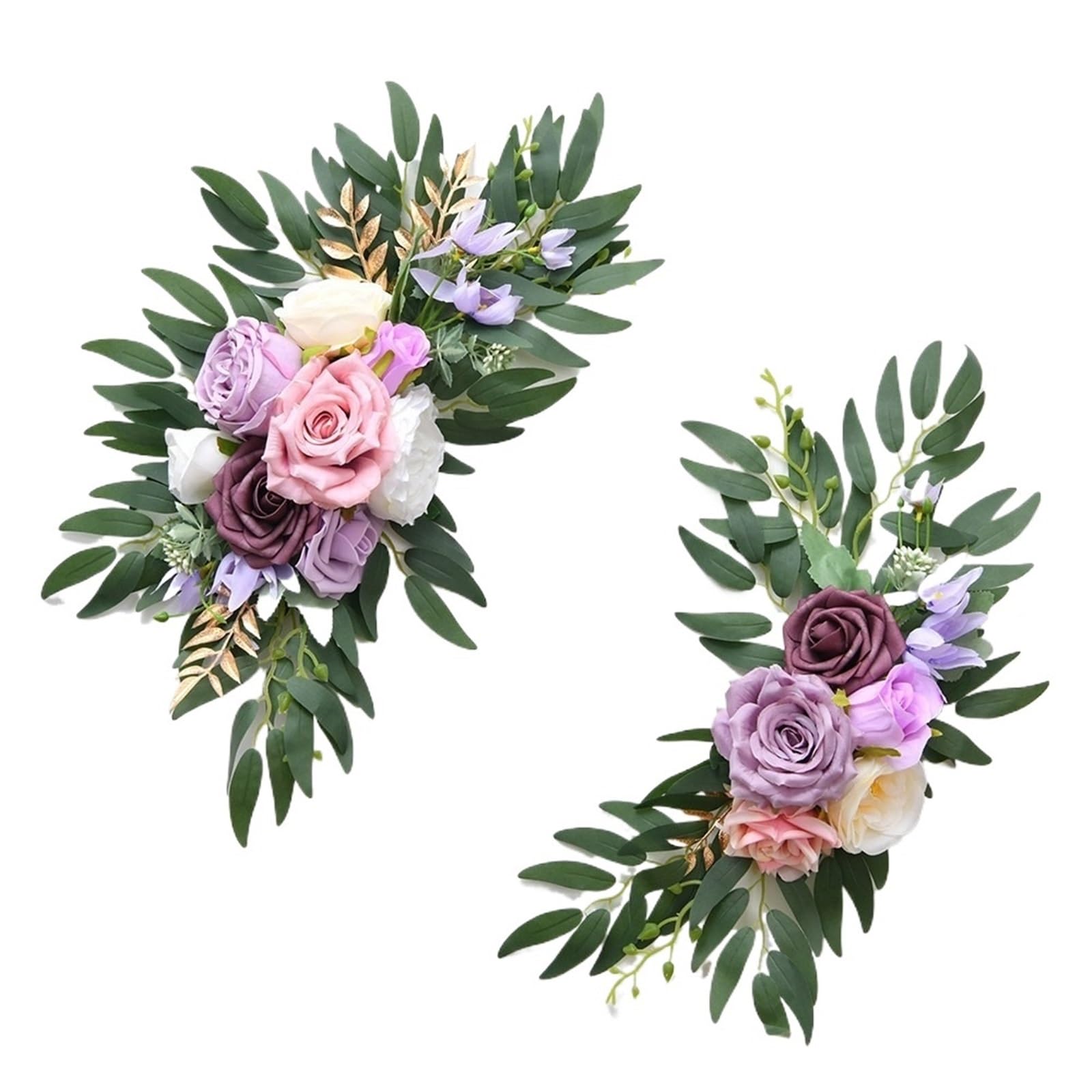 MOHUIED Artificial Floral Swags 2Pcs Boho Artificial Wedding Arch Flowers DIY Eucalyptus Garland Drapes Welcome Sign Floral for Ceremony Backdrop, Fireplace and Door Decor(Purple)