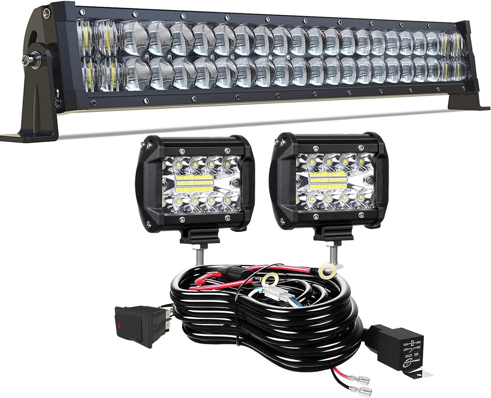 22 Inch LED Light Bar TURBO SII 5D 120W Flood Spot Combo Beam Offroad Driving Light 2Pcs 4 Inch 60W Led Pod Cube Lights w/Wiring Harness 3-Leads for Trucks Polaris RZR ATV UTV SUV Boats