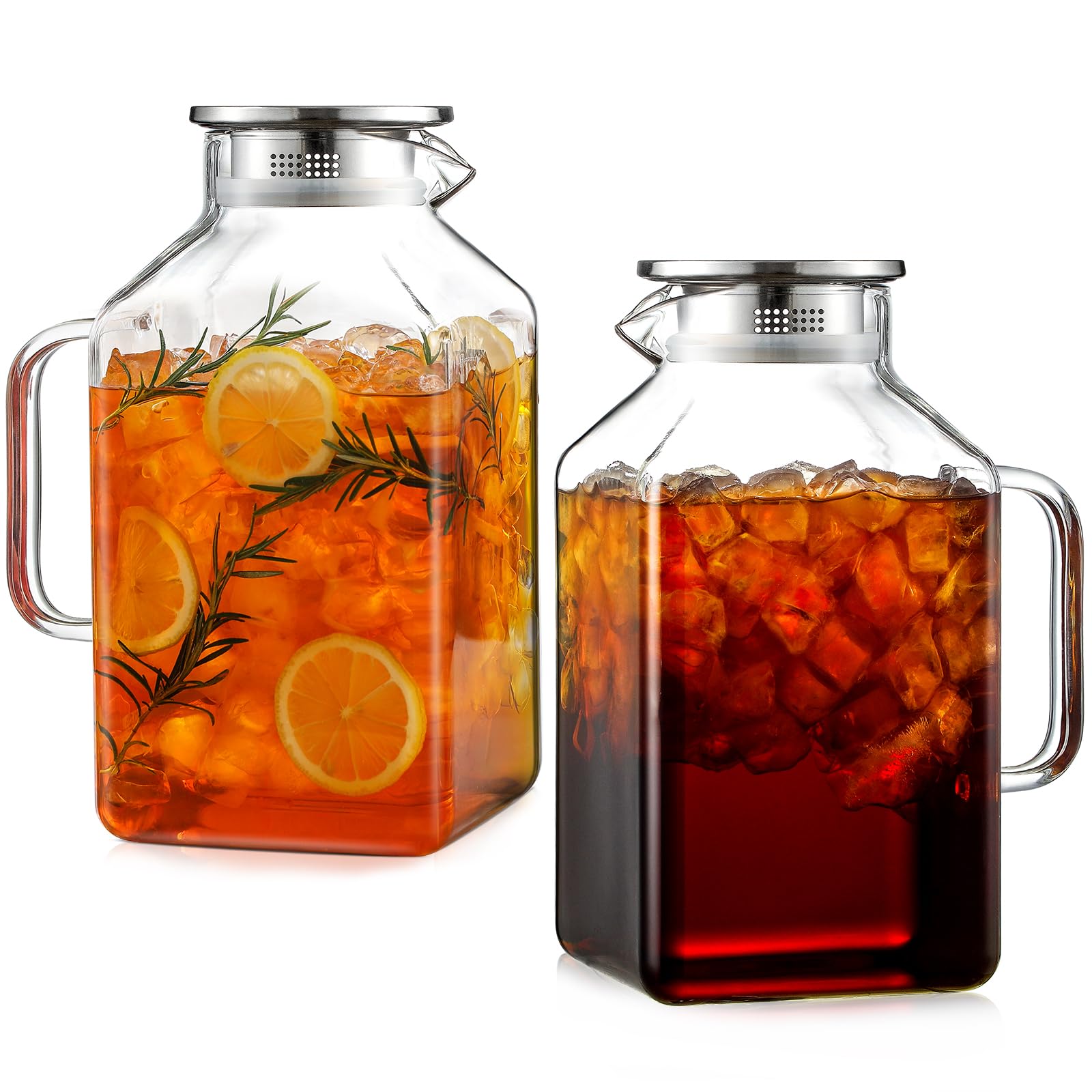 Photo 1 of 2 Pack 1 Gallon Square Glass Pitcher with Lid and Spout, Borosilicate Glass Carafe for Hot/Cold Drink, Water Pitchers with Handle for Fridge, Extra Large Jug for Iced Tea, Coffee, Juice, Beverage