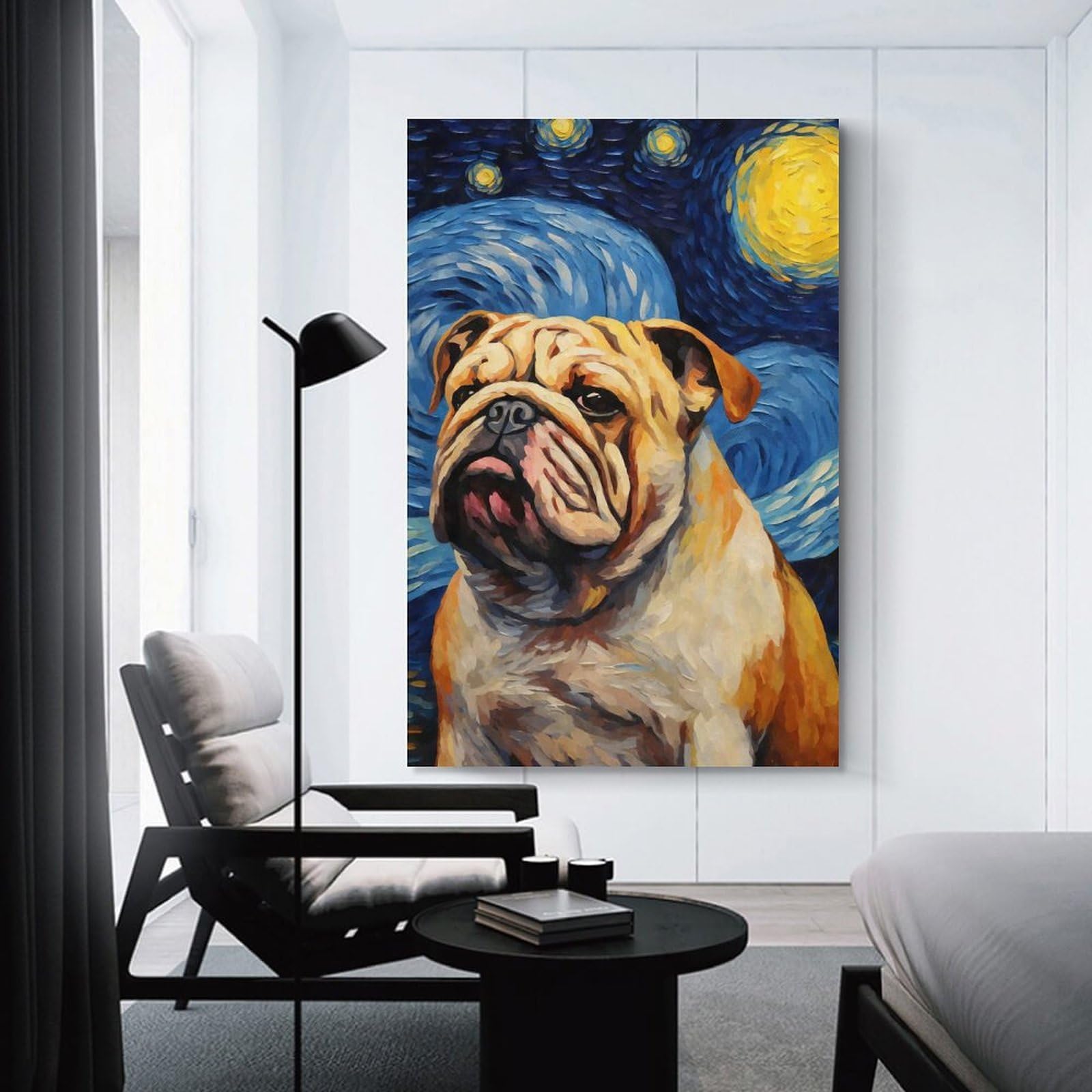 Junmoney Unframe-Style-9 Wall Picture Print Bulldog Starry Night, 20X30inch(50X75cm), For Contemporary Homes, Apartments Or Offices, Decorative Canvas Decor For Home Updates