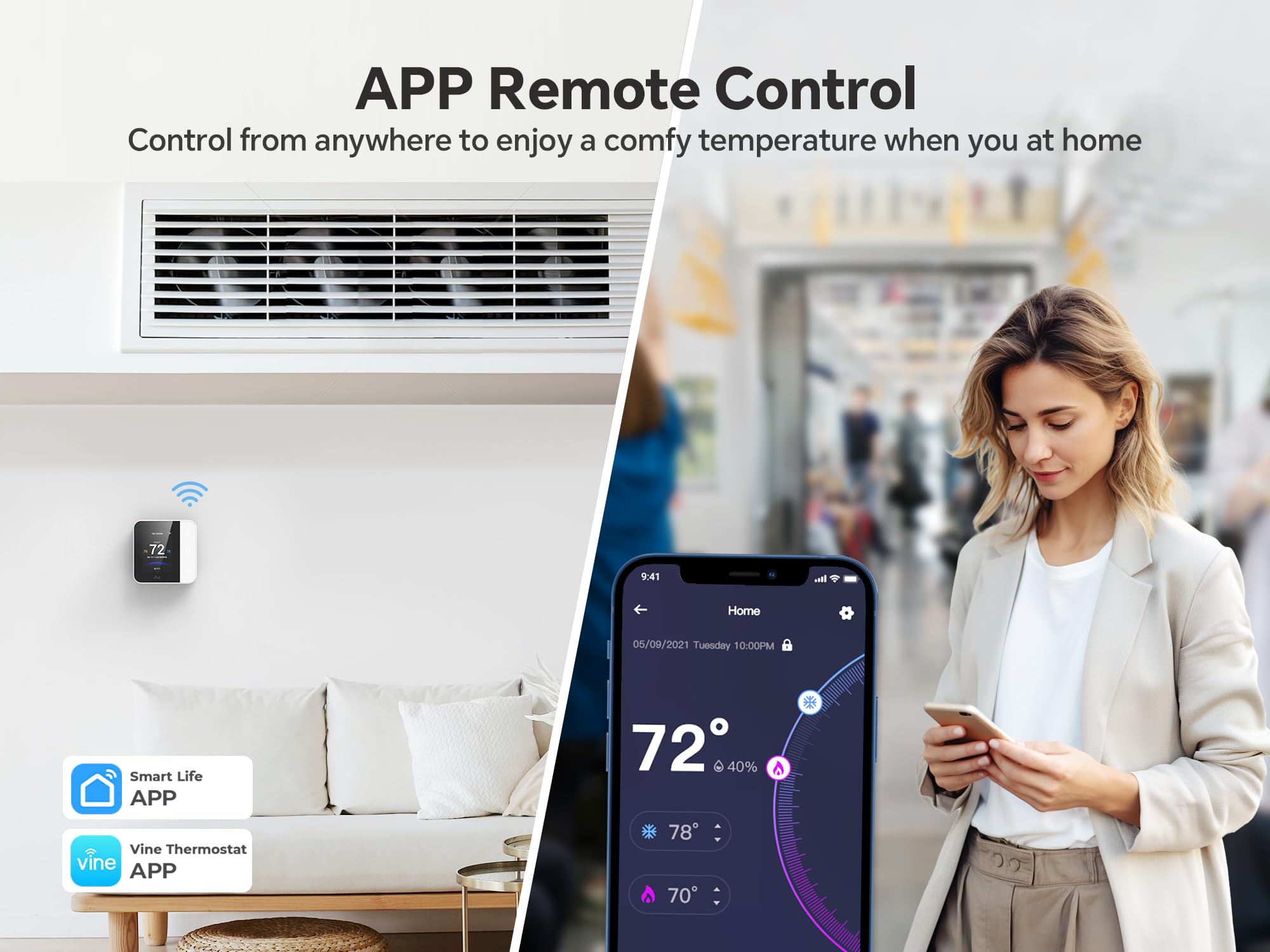vine Inteligentny termostat do domu, termostaty WiFi do pracy domowej z Alexa i Google Assistant, programowalny 7 dni x 8 okresów, certyfikat Energy Star, wymagany przewód C