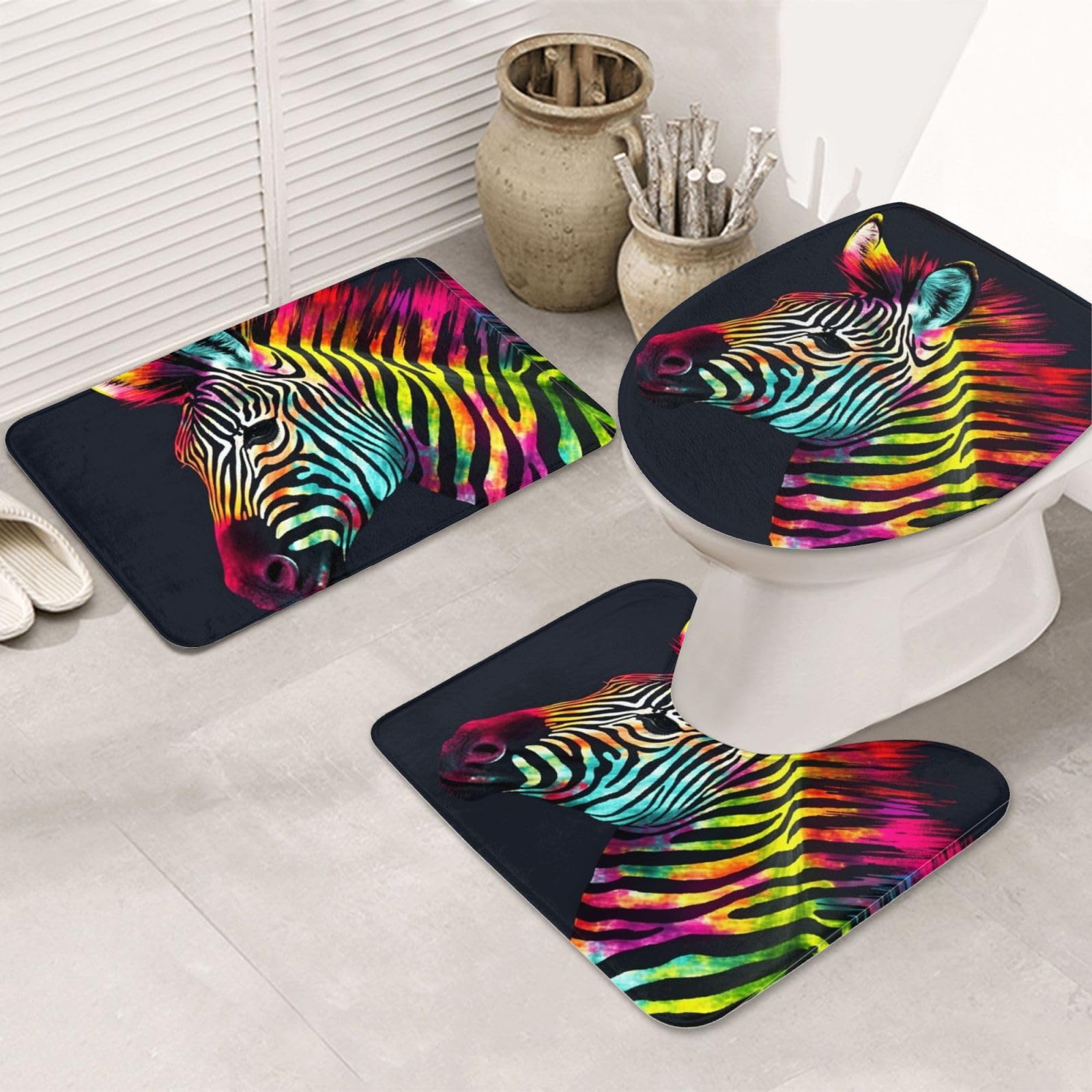 Tapis de bain zèbre arc-en-ciel en microfibre pour éliminer les sols glissants et mouillés