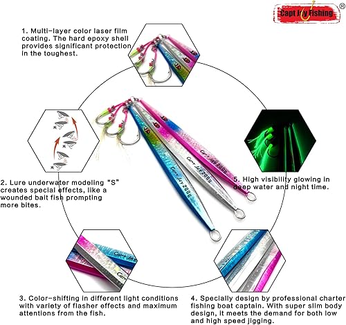Miniatura 4 de Capt Jay Fishing Señuelos de agua salada, señuelos de lanzamiento de velocidad de jigging lento, señuelos artificiales de jigging vertical, señuelos