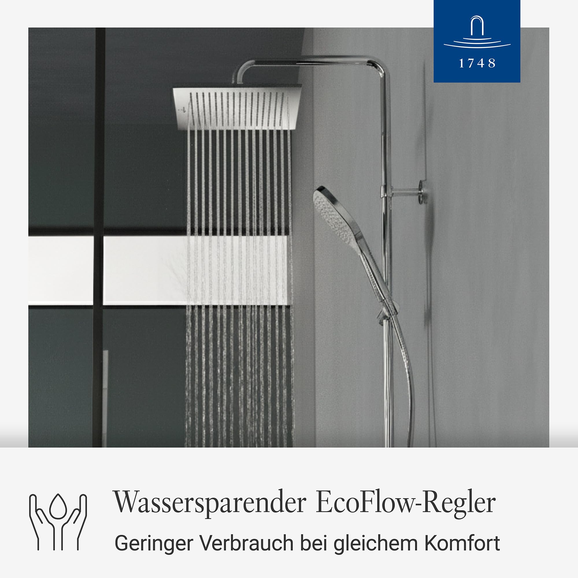 Villeroy & Boch Elody Duschsystem, Komplettset mit Thermostat – Chrom | Regendusche, Handbrause mit 3 Strahlarten, wassersparend, TVS13000100061
